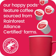 We Are Happy brewed cup in kitchen setting showing chocolate notes and approachable taste
