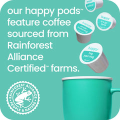 We Are Happy brewed cup in hand in kitchen, showcasing smooth bright flavor