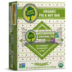Happy Village front packaging showing organic fig and hazelnut benefits