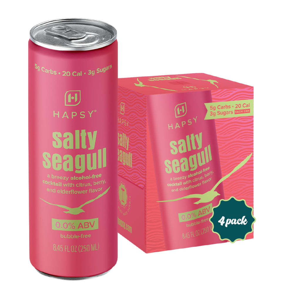 Hapsy front 4-pack showing sleek packaging and ready-to-drink convenience