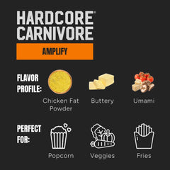 Hardcore Carnivore label close-up highlighting Texas-made umami benefits