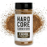Hardcore Carnivore front packaging showing bold game rub and 10.5oz size benefit