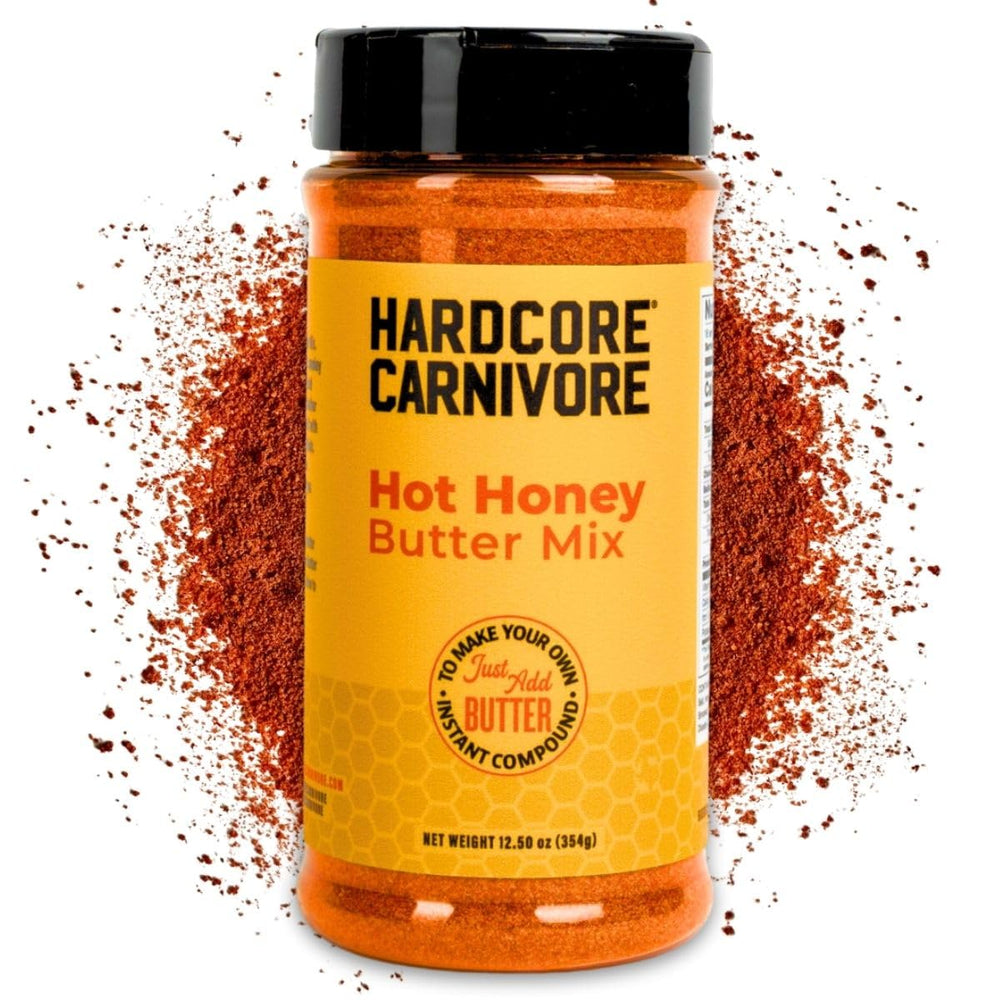 Hardcore Carnivore front shaker showing label and size for quick identification and flavor confidence