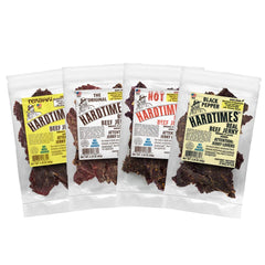 hardtimes front packaging showing four 2.25 oz bags and variety benefits