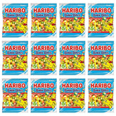 HARIBO pack front view showing 140g bag and colorful gummy balls for easy portioning