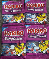 Haribo Berry Clouds front packaging showing colorful pouch and branding, easy grab-and-go