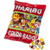 Haribo Color Rado front packaging showing 1000g bag and branding, great for parties