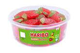 Haribo Giant Strawbs front tub showing branding and count, ideal for sharing