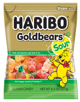 HARIBO Goldbears Sour front packaging showing share-size bag and bright colors benefits grab-and-go convenience