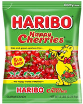 HARIBO Happy Cherries front packaging showing 5 lb bag and branding benefit convenience