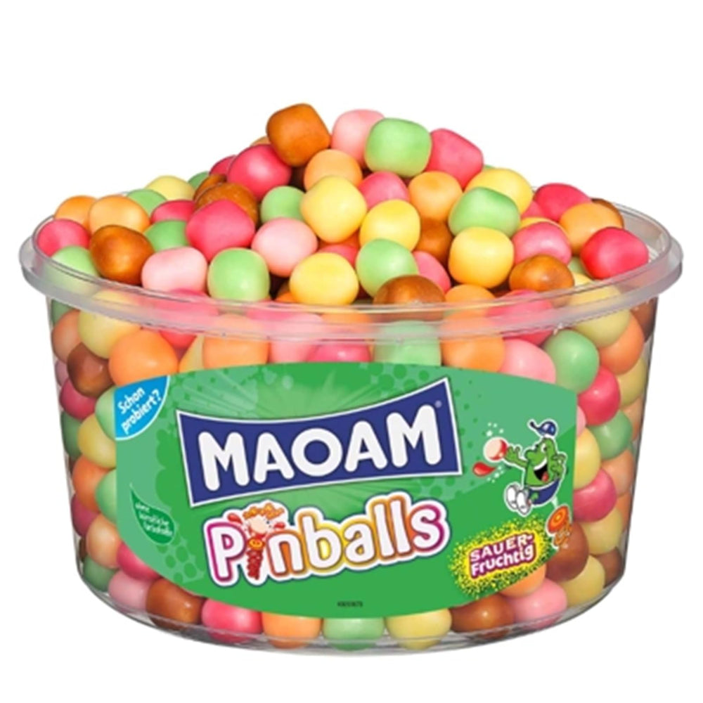 Haribo MAOAM Pinballs front tub showing label and shareable size