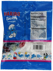 HARIBO close-up of Smurfs gummy texture highlighting soft-chewy consistency and bright colors