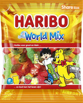 Haribo front packaging showing colorful World Mix for easy identification