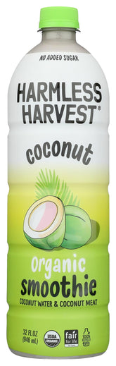 Harmless Harvest bottle front packaging showing organic label and clean ingredients benefit