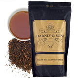 Harney & Sons front packaging showing decaf cinnamon spice blend and serving suggestion benefit: clear labeling