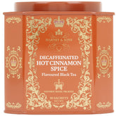 Harney & Sons tin front showing decaf Hot Cinnamon Spice and decorative design for gifting