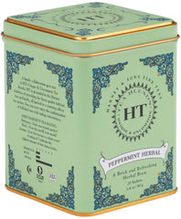 Harney & Sons peppermint tin front view showing packaging and easy storage benefit