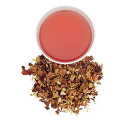 Harney & Sons loose leaf close-up reveals fruit pieces and petals for aromatic flavor