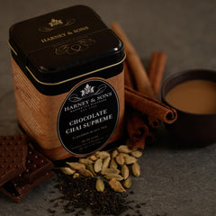 Harney & Sons close-up of loose leaves and spices revealing rich chocolate chai aroma