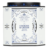 Harney & Sons front tin showing cookies and cream tea branding and convenience
