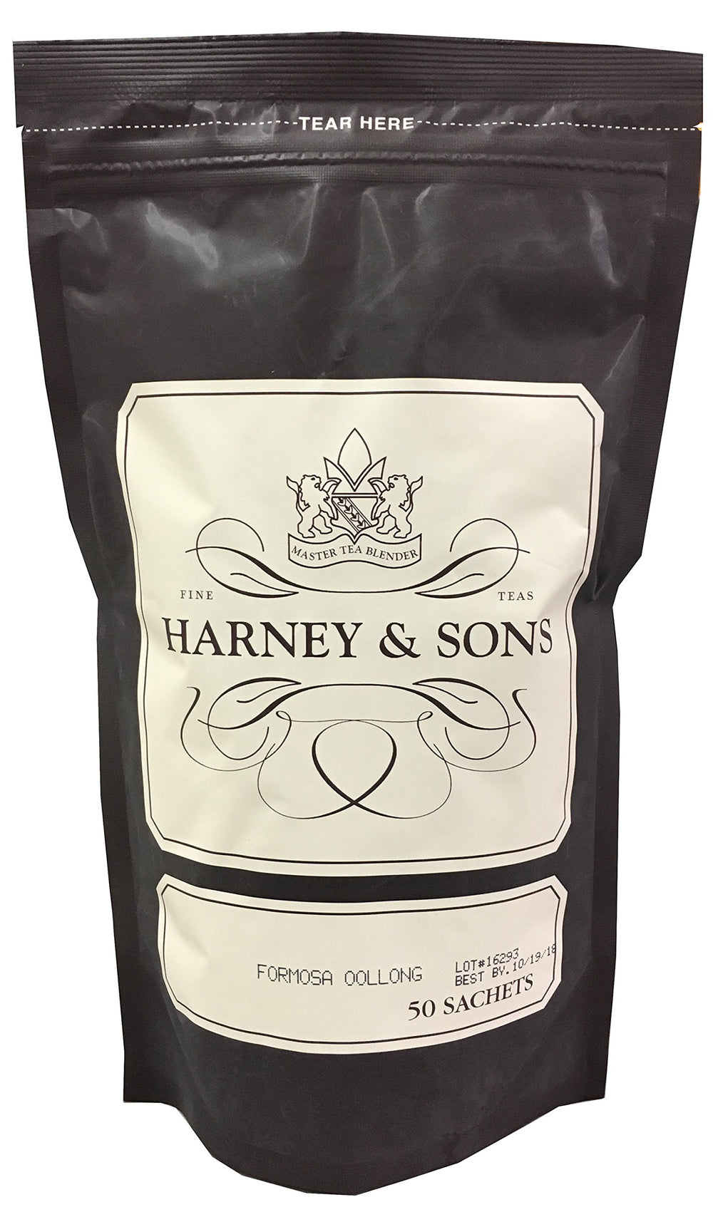 Harney & Sons front packaging with resealable 50-count bag for easy storage