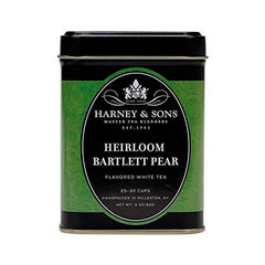 Harney & Sons decorative tin showing Bartlett Pear label, attractive gift packaging benefit
