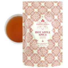 Harney & Sons front bag showing 50 sachets and warm apple-spice branding for easy serving