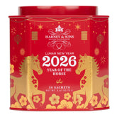 Harney & Sons festive tin front showing Year of the Horse design and 30 sachets as a gift