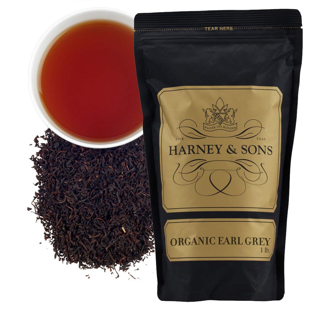 Harney & Sons front packaging of 16 oz organic Earl Grey showing brand and benefits