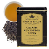 Harney & Sons front tin showing organic gunpowder label and freshness