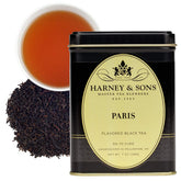 Harney & Sons 7 oz Paris tea tin front view showing decorative label and storage benefit