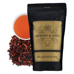 Harney & Sons front packaging showing peach fruit tea and benefits