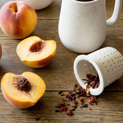 Harney & Sons iced pitcher of peach tea served chilled for refreshing gatherings