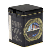 Harney & Sons tin front view showing commemorative RMS Titanic design and preservation benefit