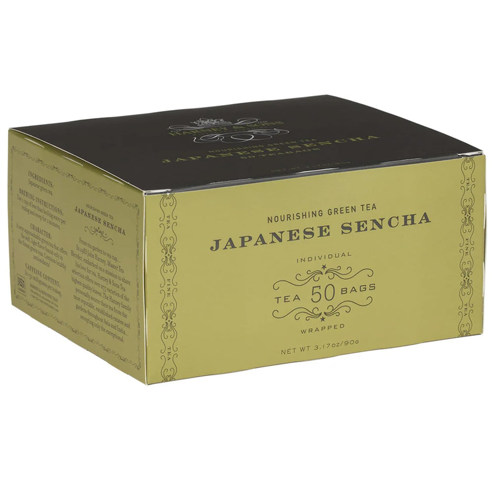 Harney & Sons front box showing 50 tea bags and brand clarity