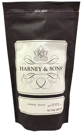 Harney & Sons front packaging resealable bag showing 50 sachets and freshness benefit