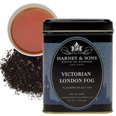 Harney & Sons Victorian London Fog tin front showing decorative label and 4 oz size benefit: gift-ready packaging