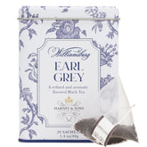Harney & Sons Williamsburg Earl Grey tin front showing decorative Arcadia pattern and branding for display benefit