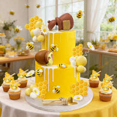 HAVAGDTM toppers on cupcakes creating cohesive bee-theme dessert presentation