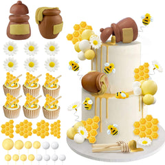 HAVAGDTM front view of honey jar and bee toppers showcasing themed decorations