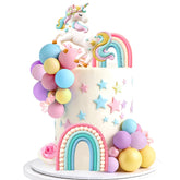 HAVAGDTM front view of full unicorn cake topper set showing colorful display and easy styling