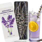 HAVNDRAE tin box front view showing neat edible lavender sprigs and tidy storage
