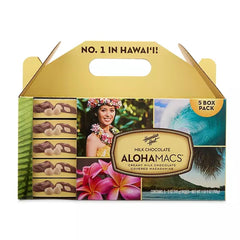 Hawaiian Host open box with milk chocolate macadamias visible — easy to share