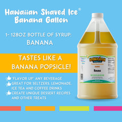 Hawaiian Shaved Ice label close-up on banana syrup highlighting clear branding and quality