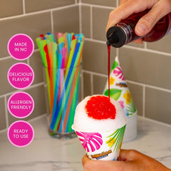 Hawaiian Shaved Ice bottle cap and pour spout ready for easy dispensing and controlled serving