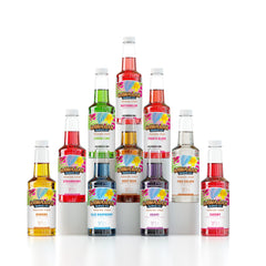 Hawaiian Shaved Ice front packaging showing ten 16oz bottles and variety benefits