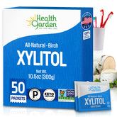 Health Garden birch xylitol front view showing 50 packets and clear serving benefit