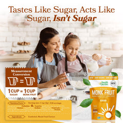 Health Garden open tub with granulated monk fruit sweetener for easy scooping