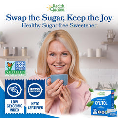 Health Garden xylitol dissolving in coffee showing quick mixability and smooth taste