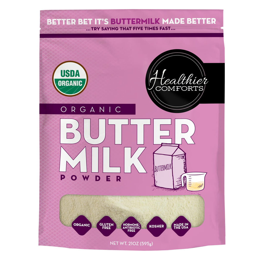 Healthier Comforts front packaging showing organic label and 21oz size benefit